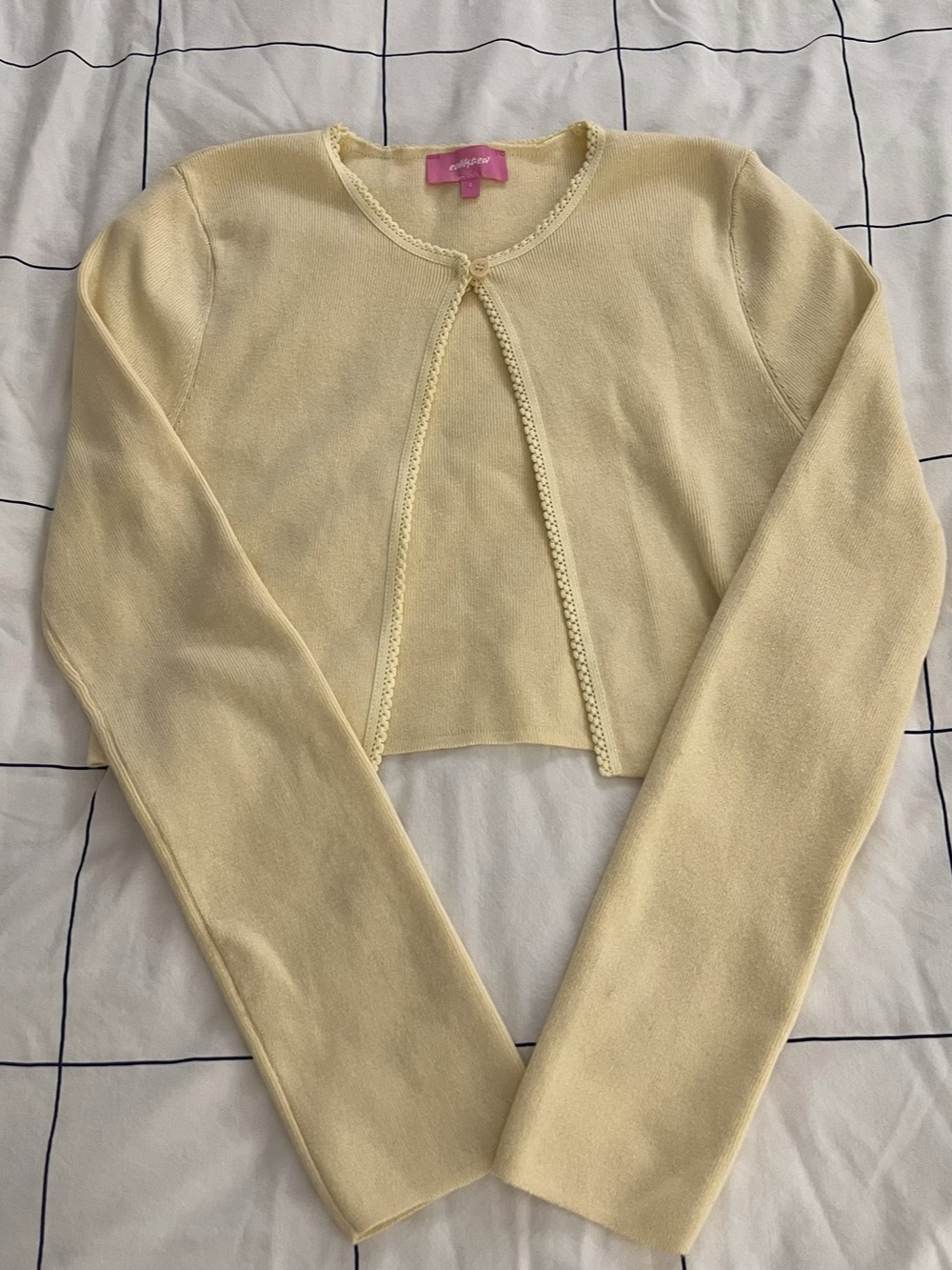 edikted Cropped Long Sleeve Cardigan in Yellow Size Small